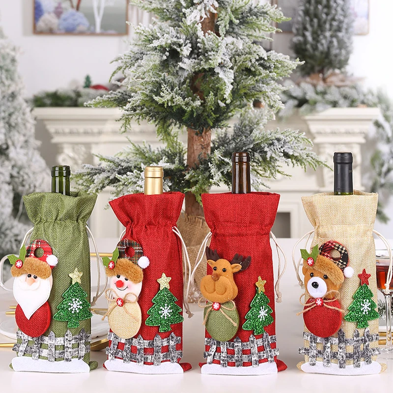 

Рождественский чехол для винной бутылки, чехол для бутылки с Санта-Клаусом, шампаном, сумка на шнурке, настольное украшение, новогодние и рождественские подарки