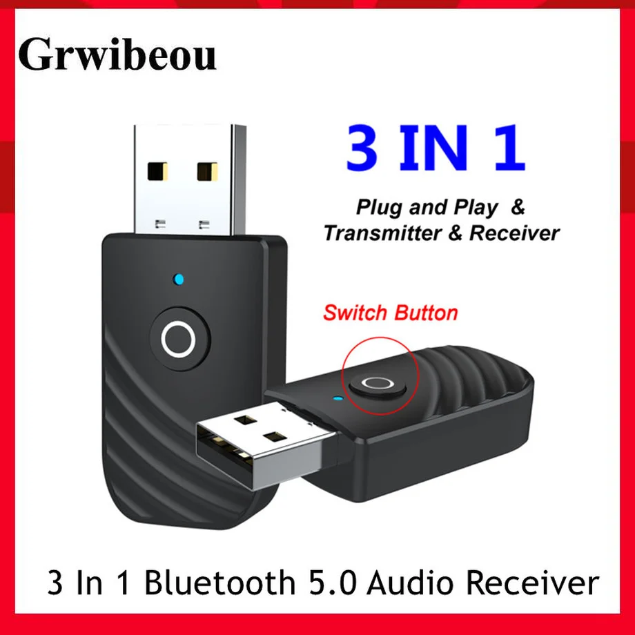 Grwibeou 3 в 1 USB Bluetooth 5 0 адаптер аудио приемник передатчик мм AUX Стерео для ТВ ПК
