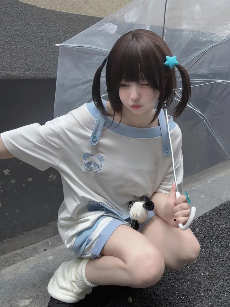 

Женский комплект из 2 предметов, повседневный Свободный Топ с вышивкой в японском стиле и шорты с широкими штанинами и высокой талией, Y2k, лето 2023