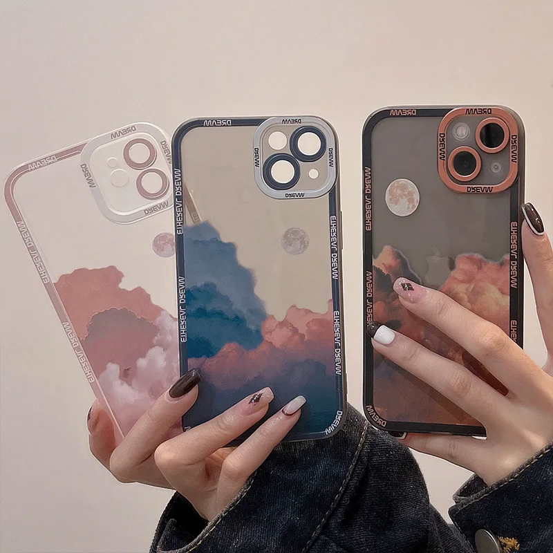 

Moon night Late cloud Phone Case Retro For iPhone 13 Pro 11 12Pro Max XR XS Max 7 8 Plus X Lens Protection Shockproof Soft Cover