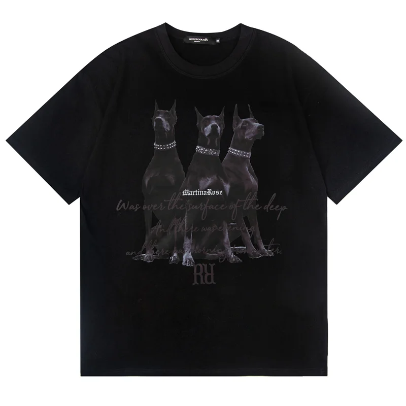 

2022 Men Hip Hop Streetwear Oversized T Shirt Letter Dog Print Gothic Short Sleeve Tops Summer Vintage Punk Cotton T Shirts