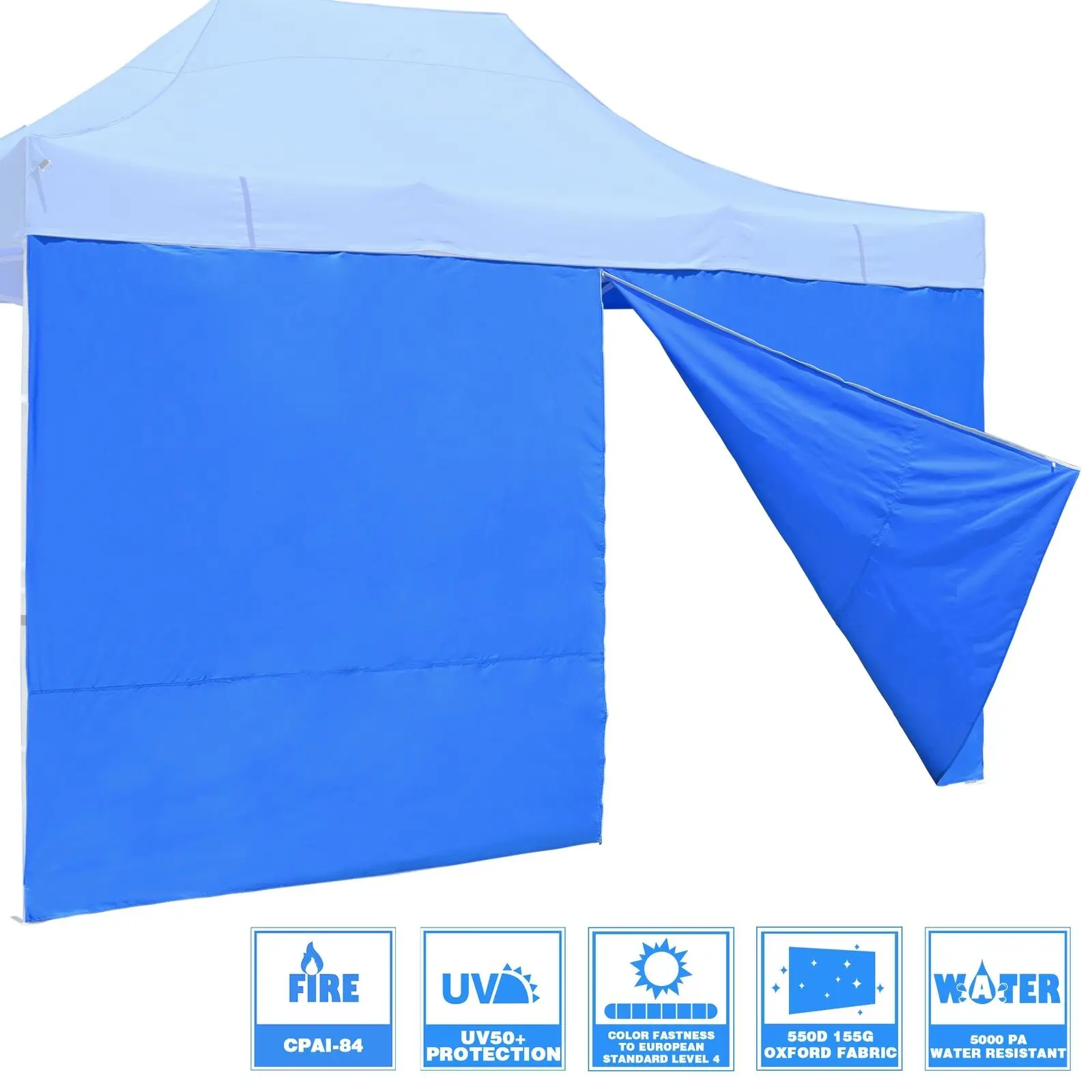 

15x7ft Oxford Fabric Canopy with Zipper UV50+ Protection Sidewall Panel Blue