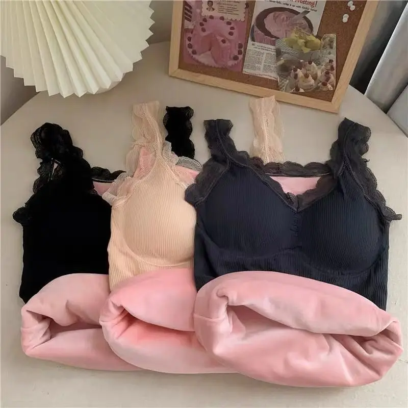 

Winter Warm Vest Women's Lace Slim Velvet Thick Plush Sexy Undershirt Winter Clothing Comfortable Fit Sleek And Slim Warm Top