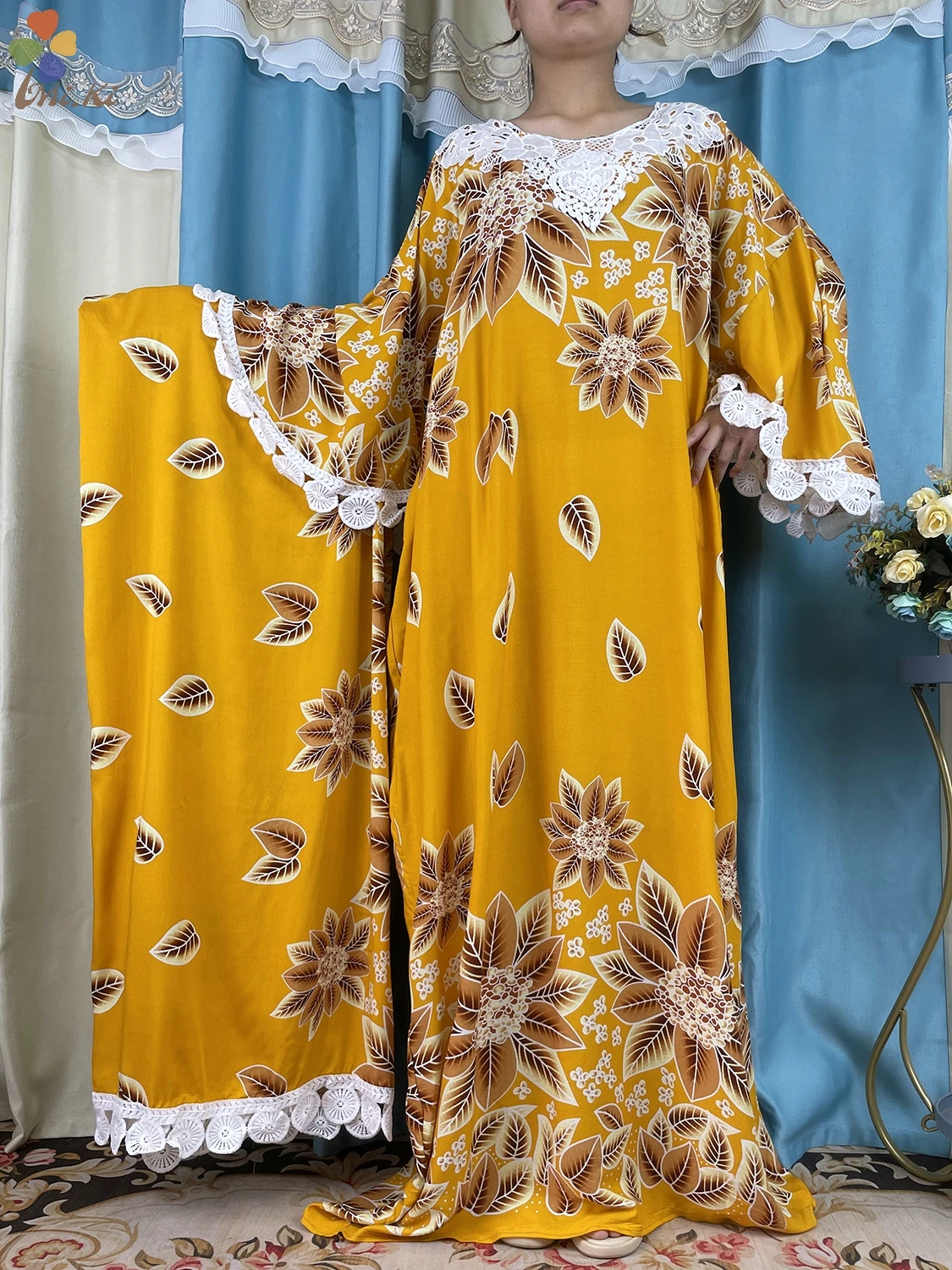 Muslim Dress New African Women Floral Printed Cotton Loose Femme Robe African Tradition Woman Dresses Paired witha Large Scarf