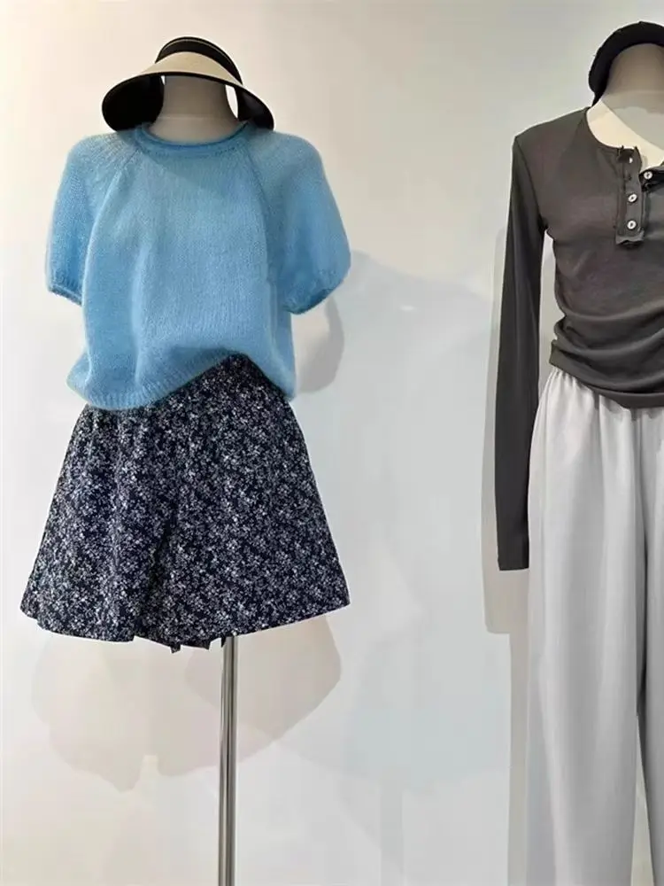 Молочный фуфу мягкий клейкий белый мохеровый свитер с короткими рукавами