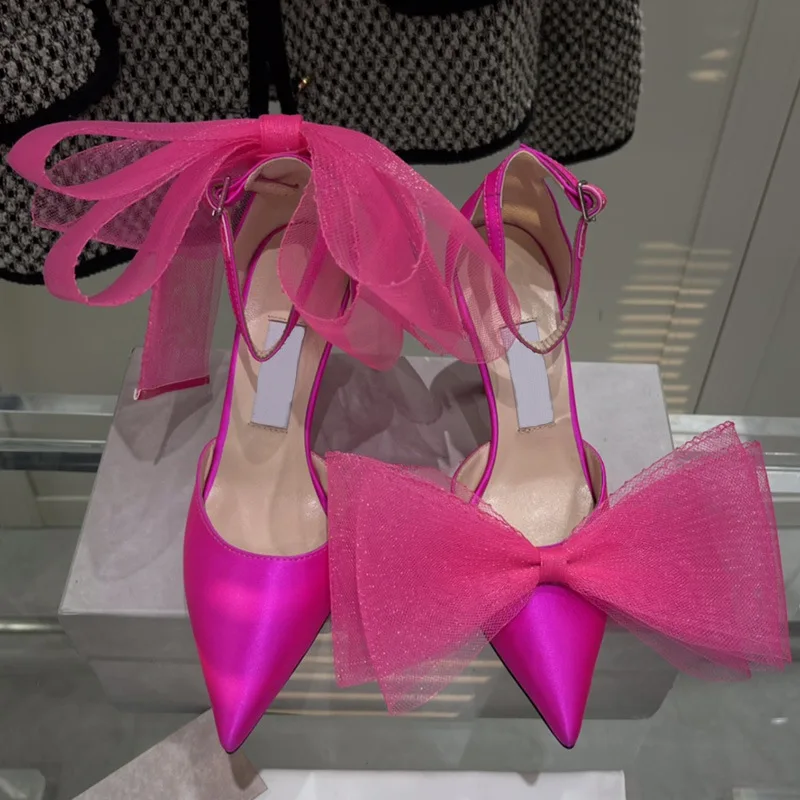 

Женские туфли на каблуке, Розовые атласные туфли-лодочки с бантом на высоких шпильках, обувь для свадьбы, вечеринки, выпускного вечера, 8 см, ...
