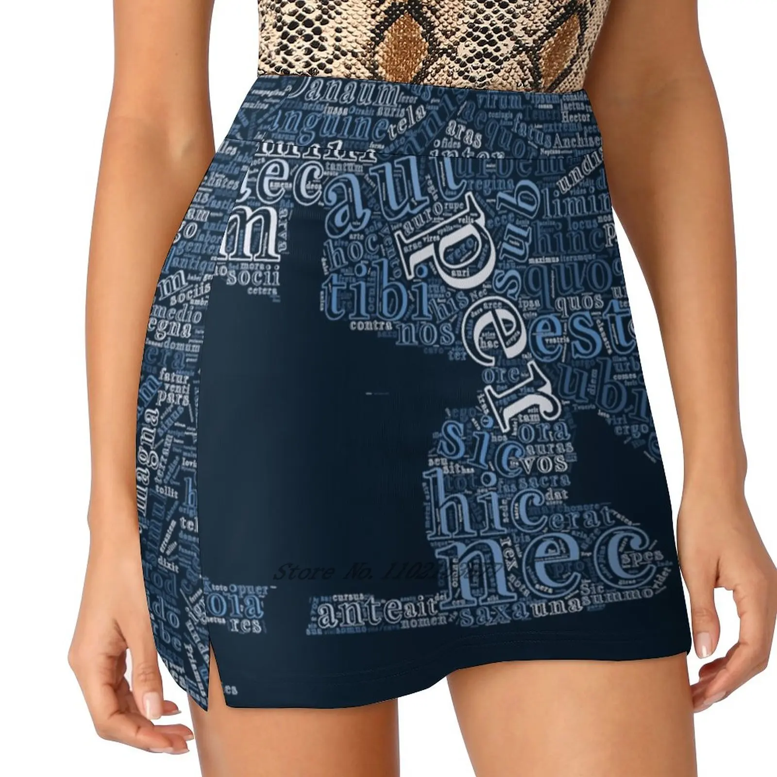 Aeneid Word Cloud Art Новые женские юбки Короткое платье с двухслойным принтом