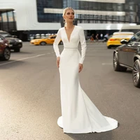 modest wedding dress civil simple long sleeves white bridal gown for woman v neck backless plus size %d1%81%d0%b2%d0%b0%d0%b4%d0%b5%d0%b1%d0%bd%d0%be%d0%b5 %d0%bf%d0%bb%d0%b0%d1%82%d1%8c%d0%b5 2022