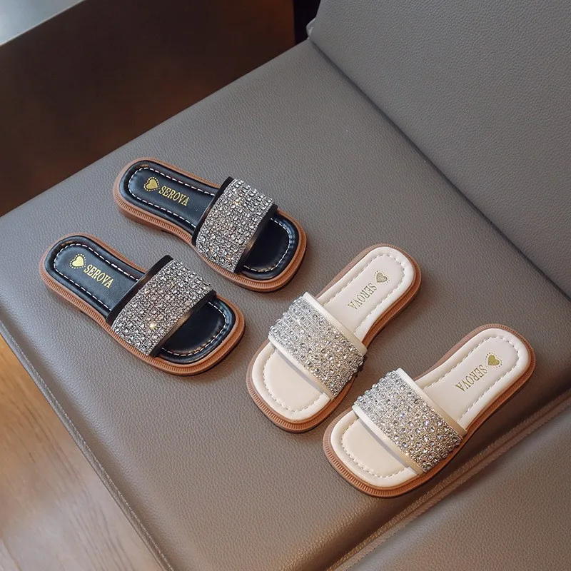 

Детские блестящие тапочки CAPSELLA для девочек, пляжные сандалии, летняя обувь для девочек, Нескользящие тапочки, размер 26-36