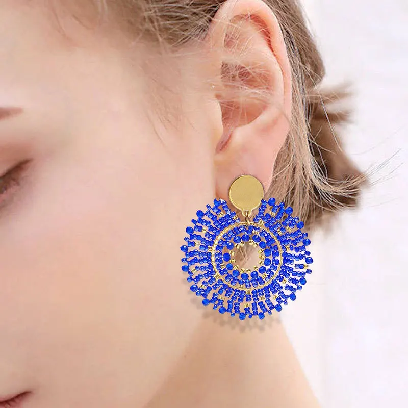 Серьги в богемном стиле ручной вязки Королевского синего цвета с Оригинальными