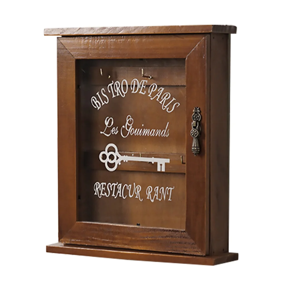 

Wall Mounted Hooks Key Storage Box Holder Practical 25X21X6CM Multi-purpose Brown Pine Wood Wooden Locker Case