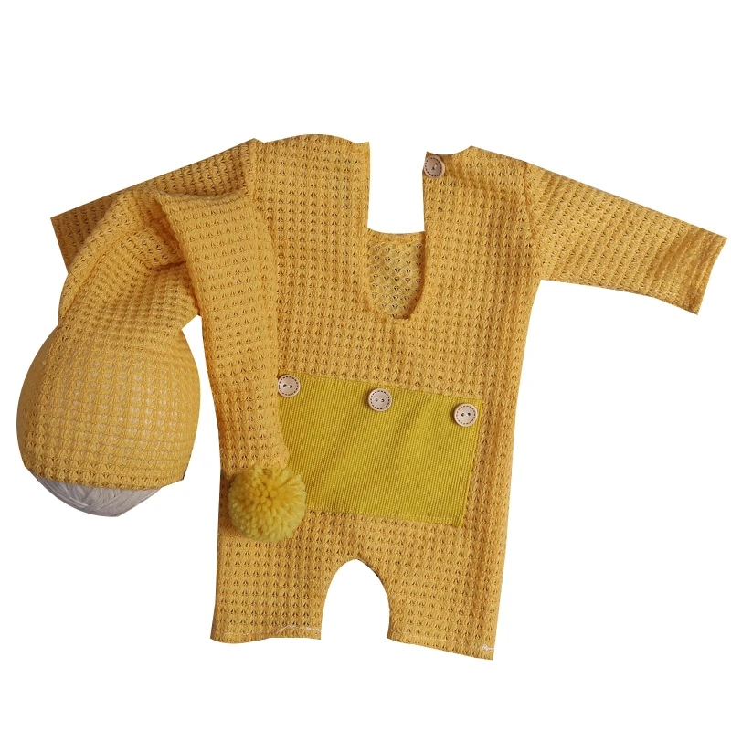 

Baby Photography Props Outfits Boy Girl Stretch Elf Knot Sleepy Hat Bodysuit Set