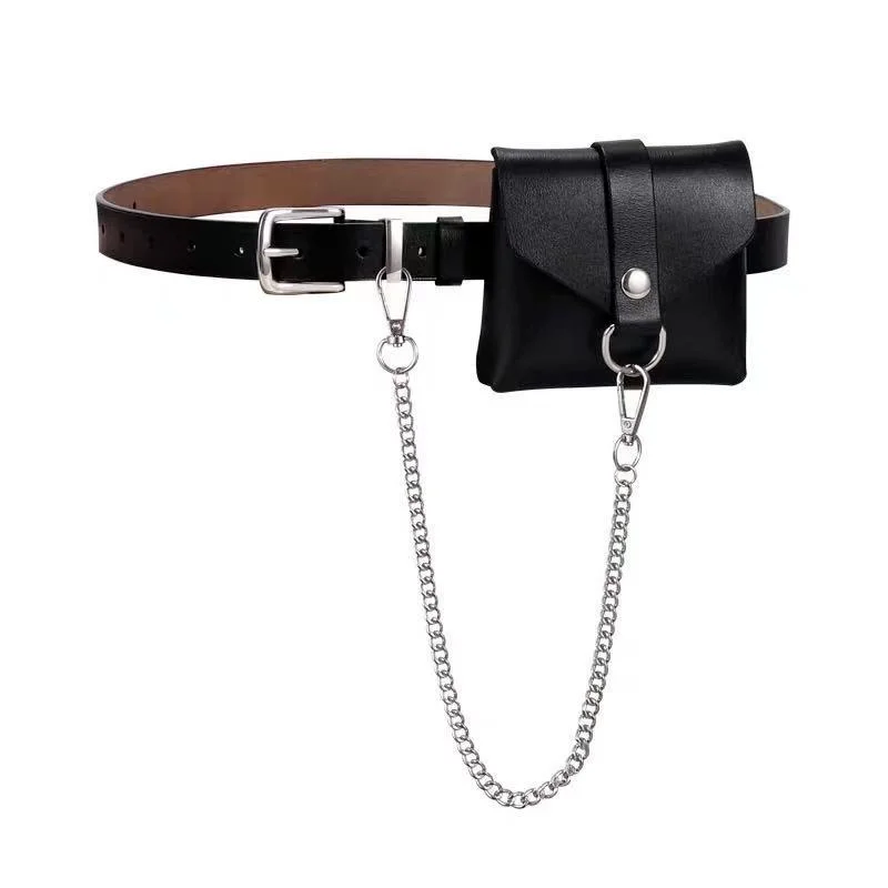 Genuine Leather Fashion Chain Belt for Woman Windbreak Waistband with Waist Bag Removable Metal Decoration Luxury Designer Belt