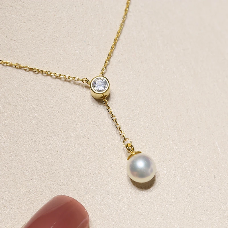 

MeiBaPJ 8.5-9mm Natural Round Freshwater Pearl Fashion Simple Pendant Necklace 925 Silver Fine Wedding Jewelry for Women