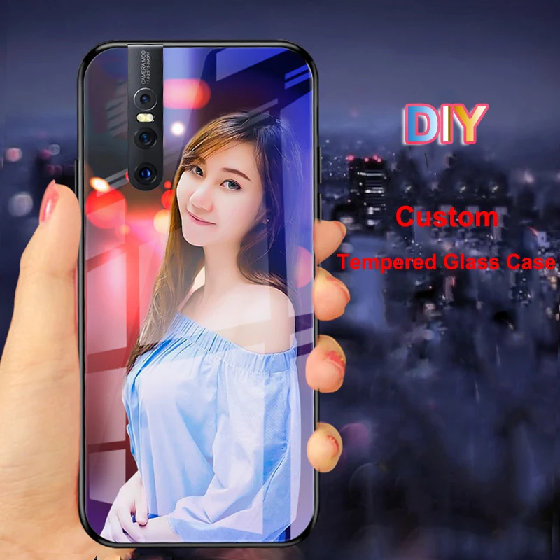 DIY чехол из закаленного стекла для Vivo X70 X60 X30 Z5X Y3 Y17 X50 X27 Pro S1 V17 V15 IQOO 5 NEO Y51 Y31 Y91 Y93 Y20 Y97 пользовательский чехол
