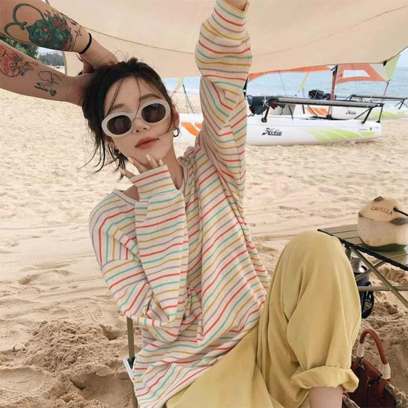 

Женская футболка с длинными рукавами и бахромой в Корейском стиле, новинка 2023, шикарная мешковатая блузка для девушек на весну/лето