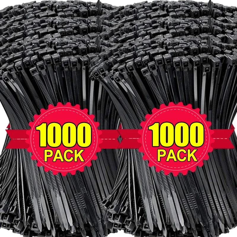 1000/100 sztuk nylonowe opaski kablowe samoblokujące paski regulowane Heavy Duty kabel pętla mocująca Home Office drutowe na zamek błyskawiczny