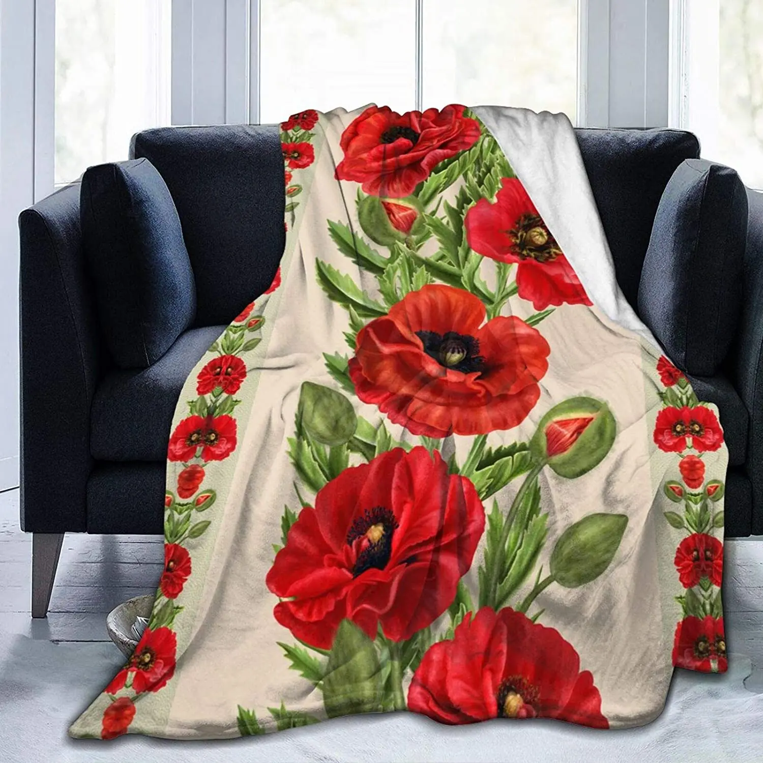 

Мягкое одеяло с красными цветами и маком всесезонное теплое микроплюшевое одеяло s легкое Фланелевое Флисовое одеяло для кровати, дивана, д...