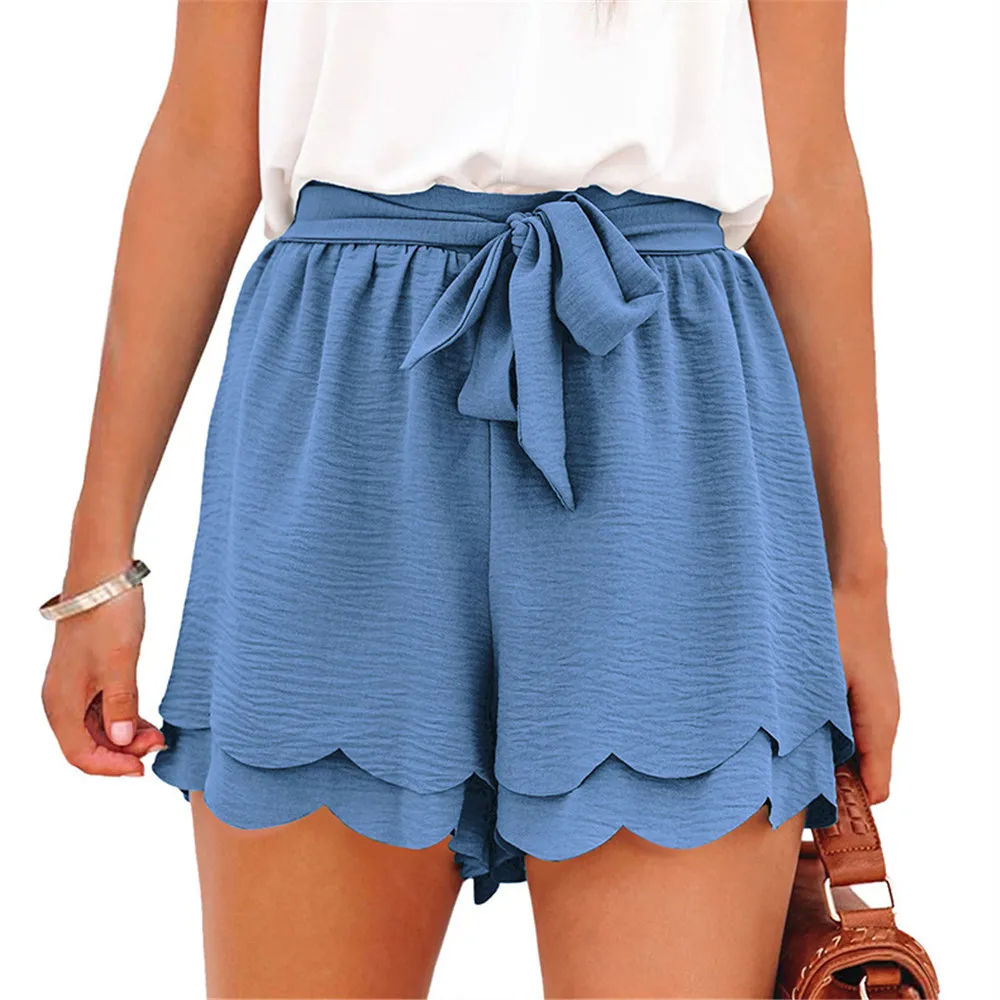 

Women Shorts Solid Butterfly Tie High Waist Straight Layered Petal Casual Pants Shorts 2022 Summer Ladies Loose Fitness Pants