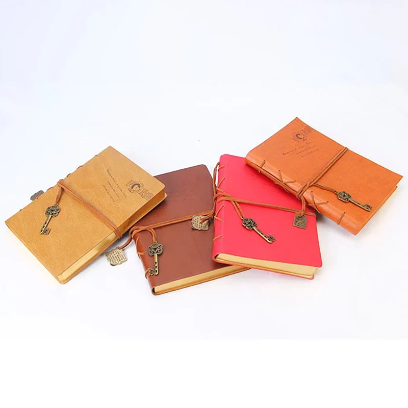 

2022 A6 Retro Leather Notepad Creative Diary Planner Book Agenda Sketchbook Bronze Key Strap Kraft Paper Notebook Hand Ledger