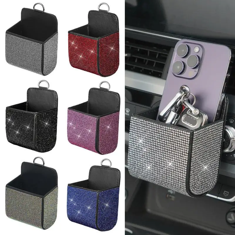 

Car Storage Bag Air Vent Dashboard Car Air Vent Pouch Tidy Hanging Leather Organizer Box Glasses Phone Holder Car Accessories