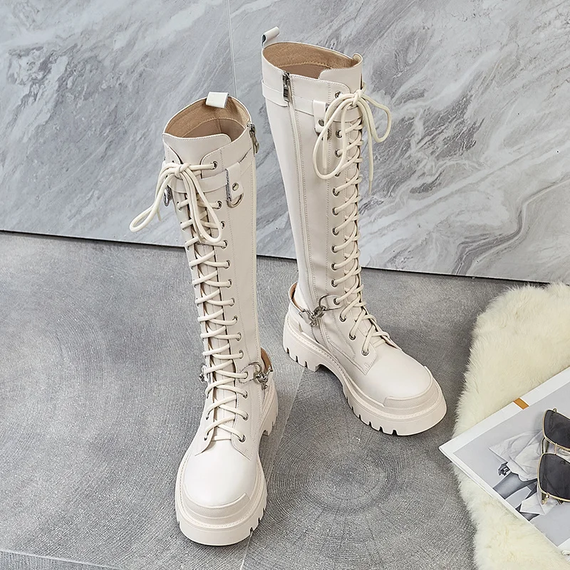 

Shoes Punk Woman Mid-Calf Winter With Chains Modern Women High Street Gothic Motorcycle Boots Botas Mujer