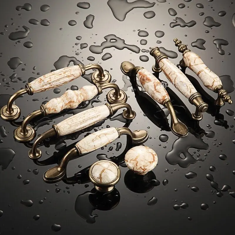

Cabinet Door knobs Drawer Pulls Furniture Handles Marble Vein Knobs and Handles Ceramic Handles for Kitchen Cupboards