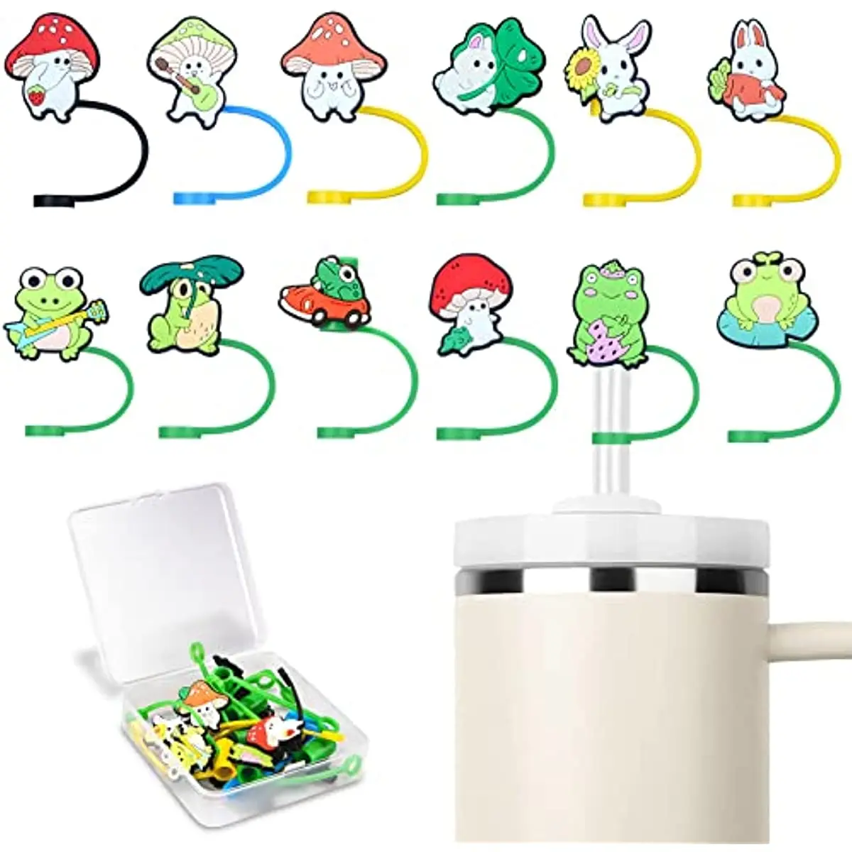 

2PCS PVC Cute Rabbit Straw Cover Caps Reusable Tips Drinking Dust Cap Splash Proof Drinking Straw Caps for Tumbler Cap