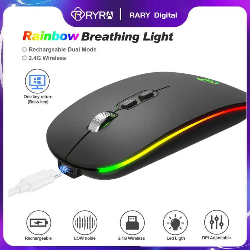 

RYRA Rechargeable Wireless Mouse Portable Mouse Computer Ergonomic Usb Mause 2.4Ghz Single Mode Macbook Optical Mice For Laptops