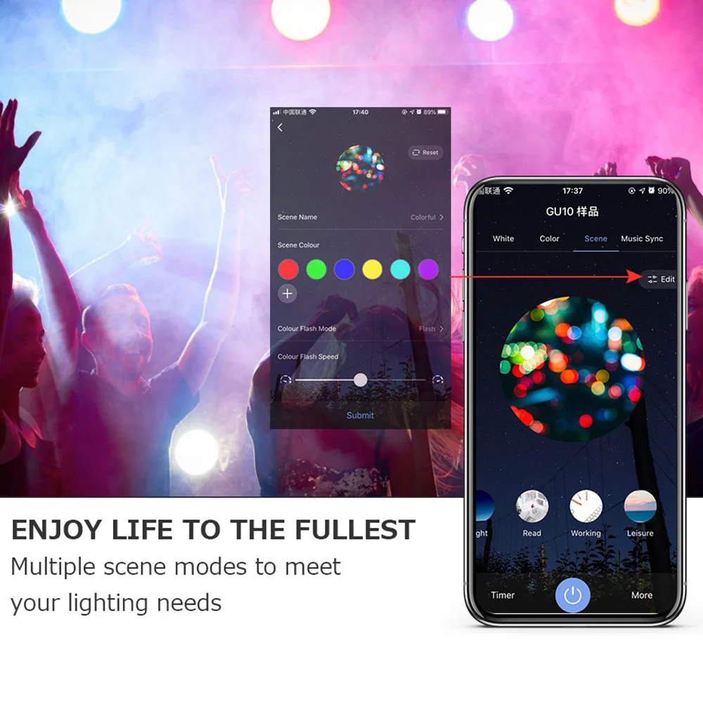 Лампочка GU10 светильник 2 4 ГГц Wi-Fi управление через приложение RGBCW светодиодный