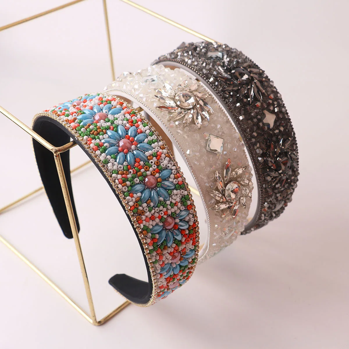 

Luxury Rhinestone Headband Fashion Headbands Women Padded Headband Fancy Bling Diamond Sparkle Crystal Beaded Headband WLL084
