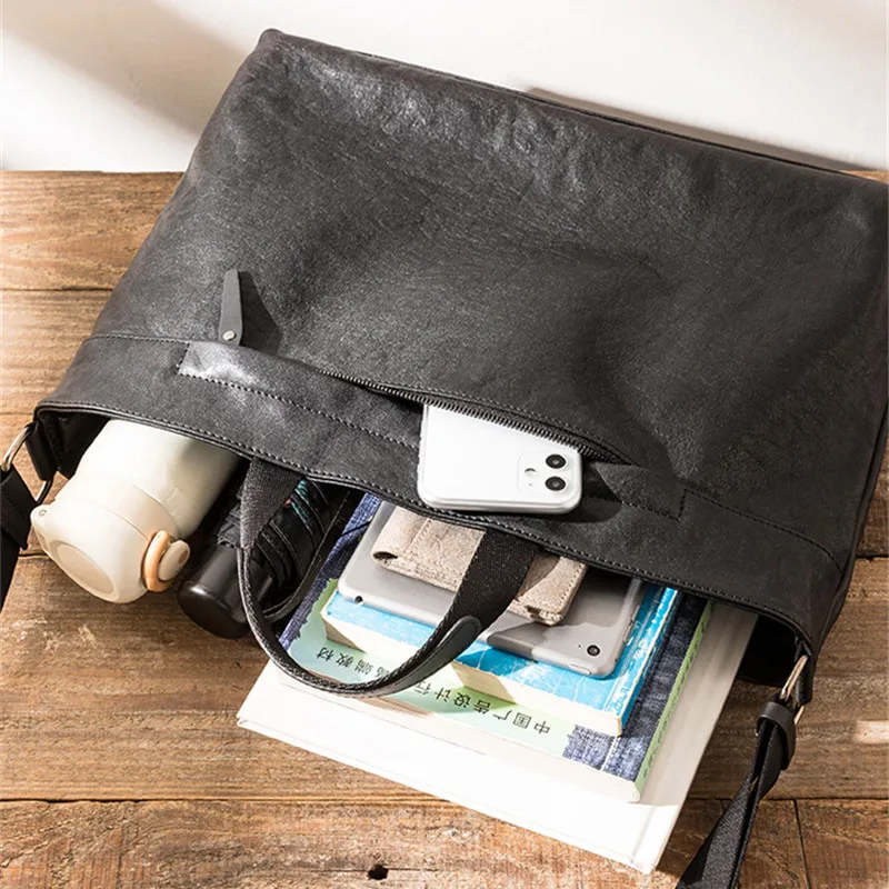 Business casual luxury natural genuine leather men's black briefcase outdoor travel real cowhide work shoulder messenger bag