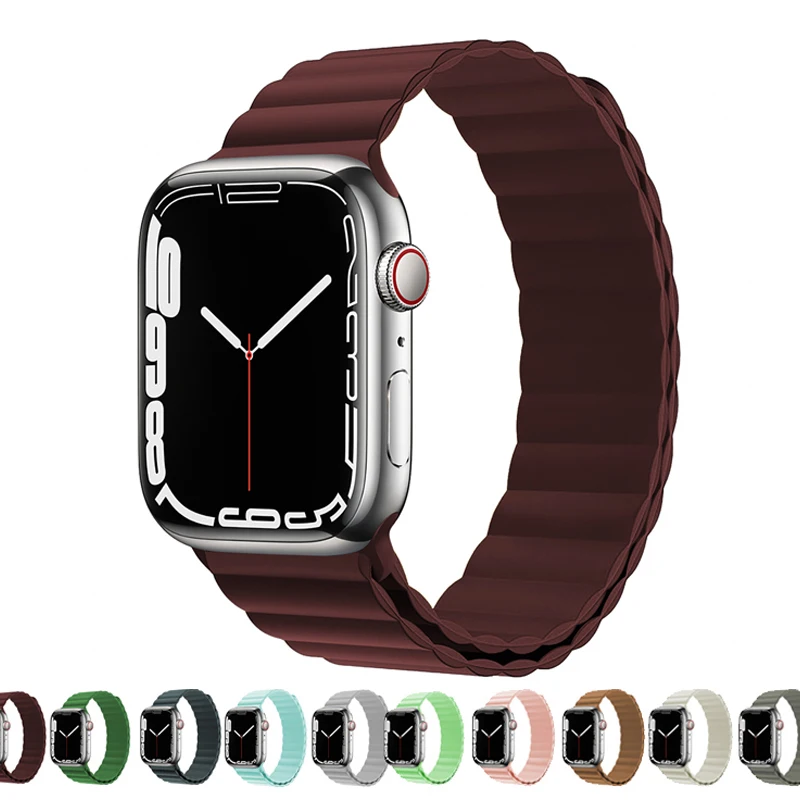

Ремешок силиконовый для Apple watch band 44 мм 45 мм 42 мм 41 мм 38 мм 40 мм, магнитный браслет для наручных часов iwatch series 7 3 5 4 6 SE