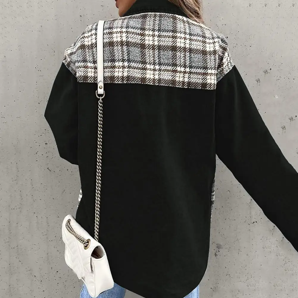 

Chic Winter Coat Plaid Print Streetwear Women Coat Pockets Cardigan Lady Autumn Coat