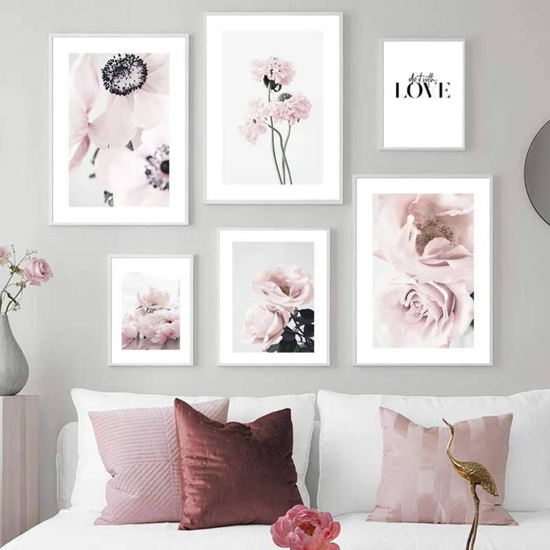 

Pink Fresh Plants Rose Peony Flower Quote Wall Art Canvas Painting Nordic Posters and Prints Wall Pictures for Living Room Decor