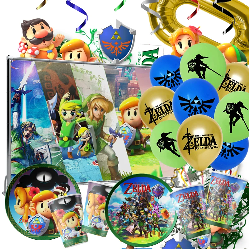 Принадлежности для дня рождения ZELDA, одноразовые тарелки для столовой посуды ZELDA, фотошар, детский душ для мальчиков и девочек, украшение для вечеринки