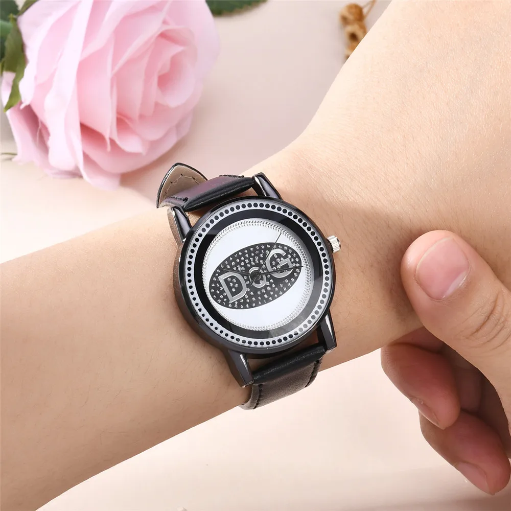 Crystal Diamond Watches For Women DQG New Elegant Fashion Quartz Watches Ladies Rhinestones Leather Wristwatches Montre Femme