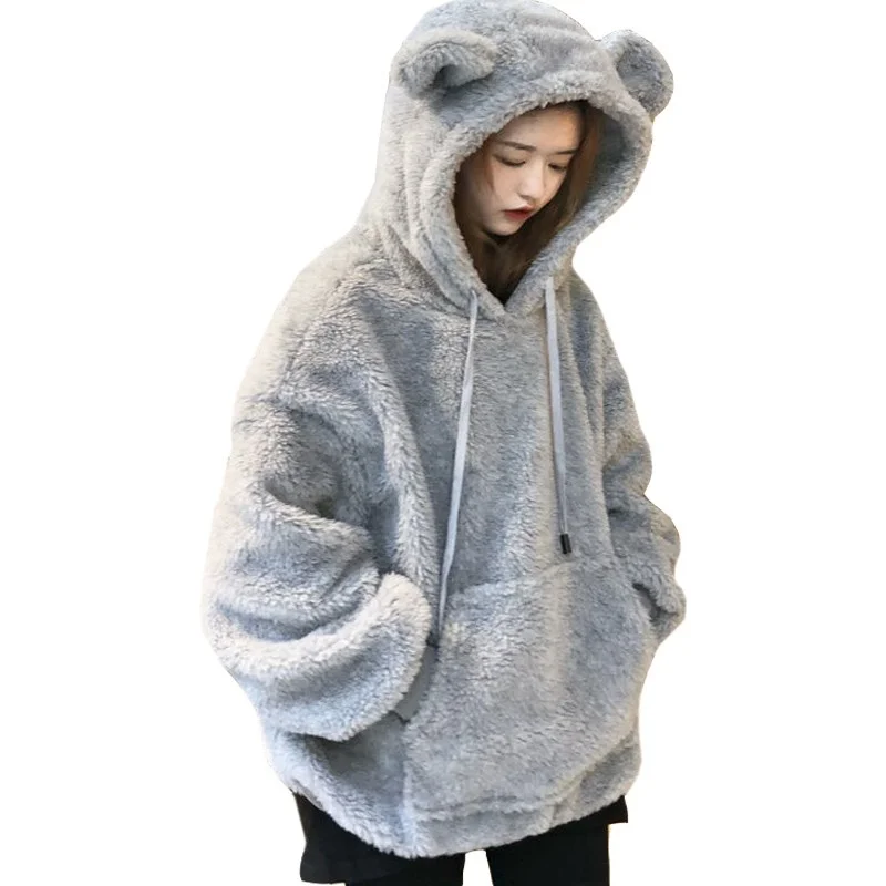 

Очень большой свитер 300 кг с медвежьими ушками женская утепленная Корейская версия в Instagram Свободная куртка с капюшоном с милым кроликом для полных сестер модная куртка