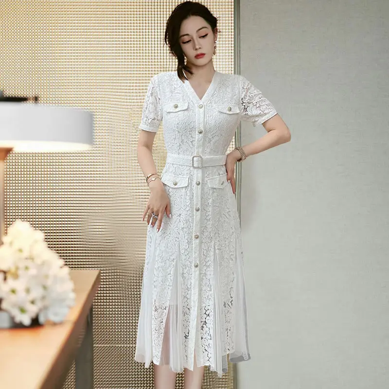 Сетчатые Лоскутные женские кружевные платья с вышивкой Модные Повседневные