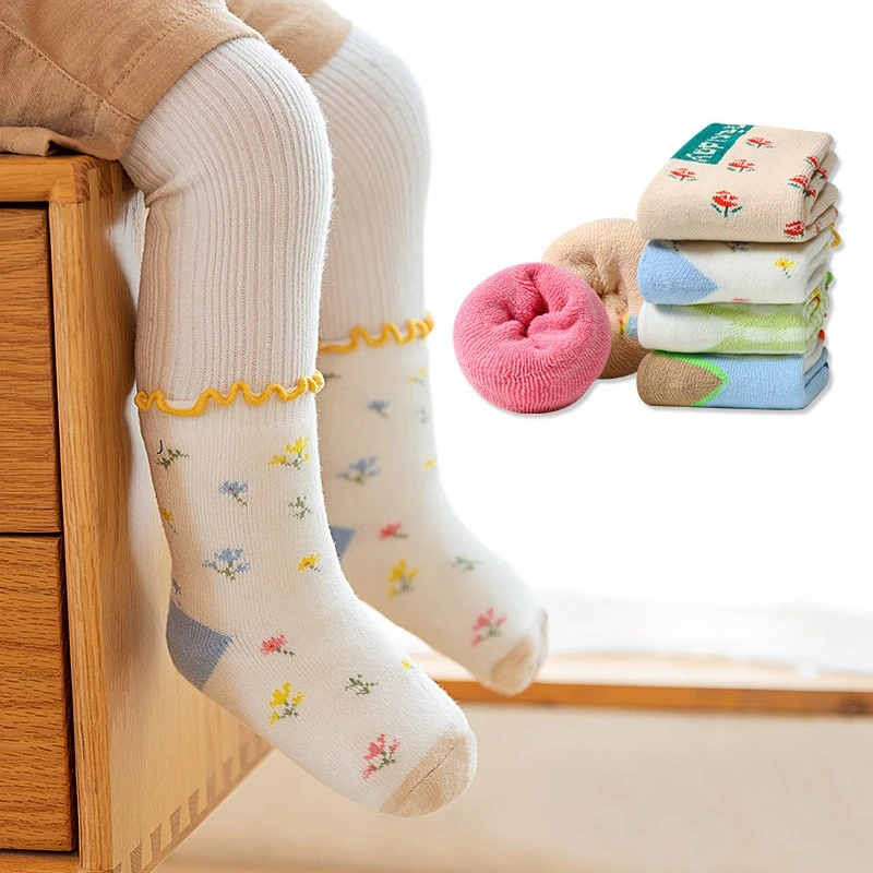 

3 Pairs/Lot 0-5T Baby Socks Autumn & Winter Cartoon Thickened Warm Loose Ribtop Newborn Towel Socks Infant Children Terry Socks