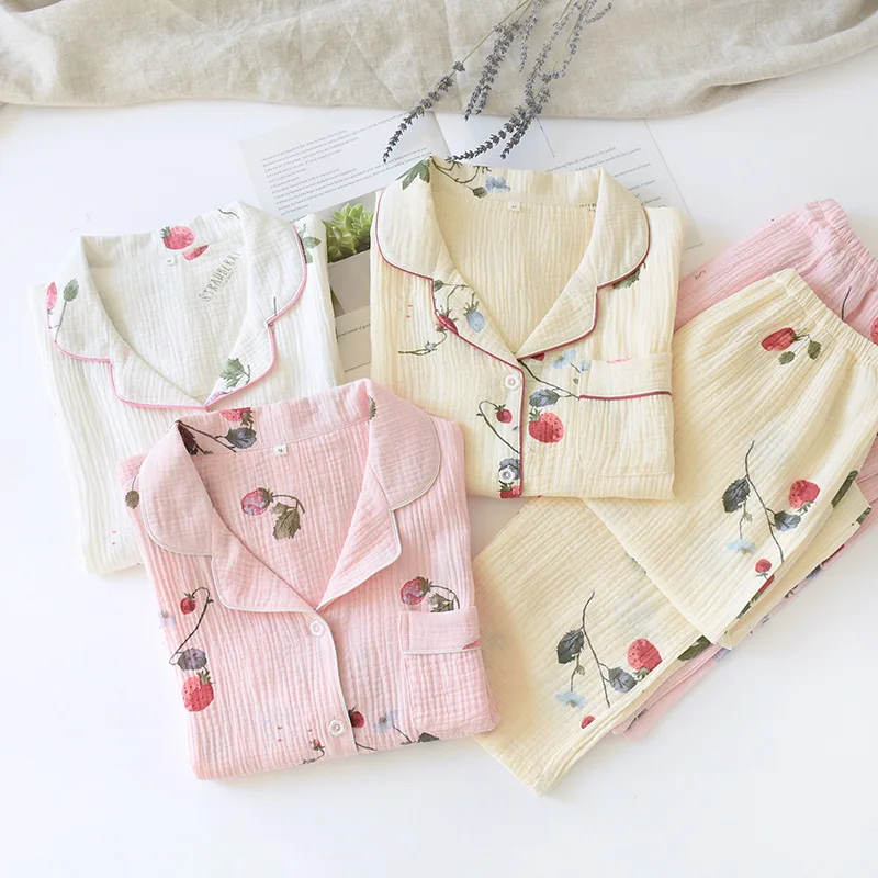 Strawberry Cotton Women's Pajamas Set 2-Piece Pyjamas Pijamas Winter Homewear Nighty Pj Set For Lady