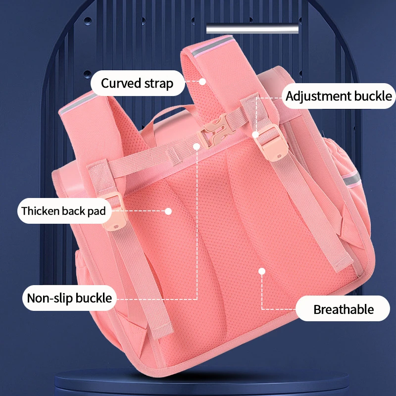 OYIXINGER New Elementary School Children's Bag Horizontal Flip Book Bag Boys And Girls Waterproof Backpack PU Square Light Bags