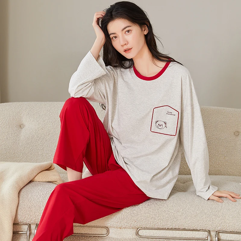 Высококачественная весенне-осенняя коллекция 100% пижама с мультяшным рисунком