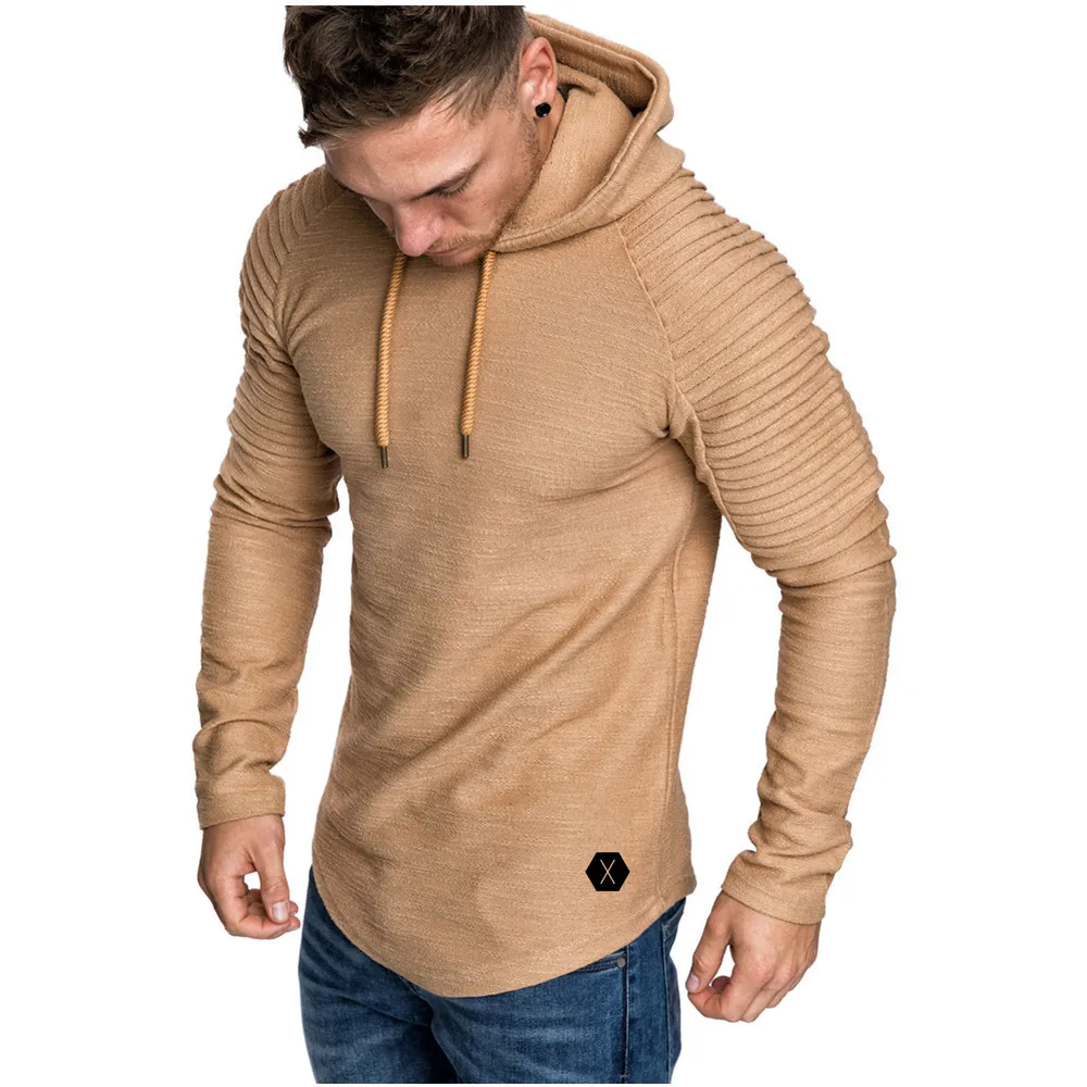 2022 Autumn Gym Men T Shirt Casual Long Sleeve Slim Tops Tees elastic T-shirt Sports Fitness breathable Quick dry Hooded T Shirt