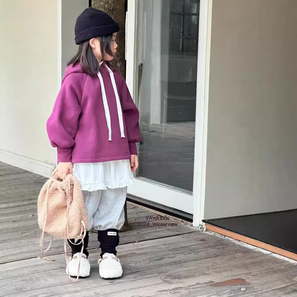 Костюм для девочек зима 2024 детская одежда корейский стиль свободная короткая