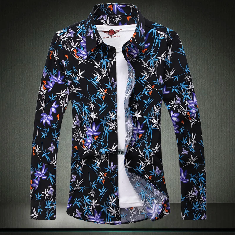 

Fashion Korea Design Hawaii Beach Long Sleeve Casual Flower Shirts Men's Print Blouse 2022 Summer Clothes OverSize 7XL 6XL