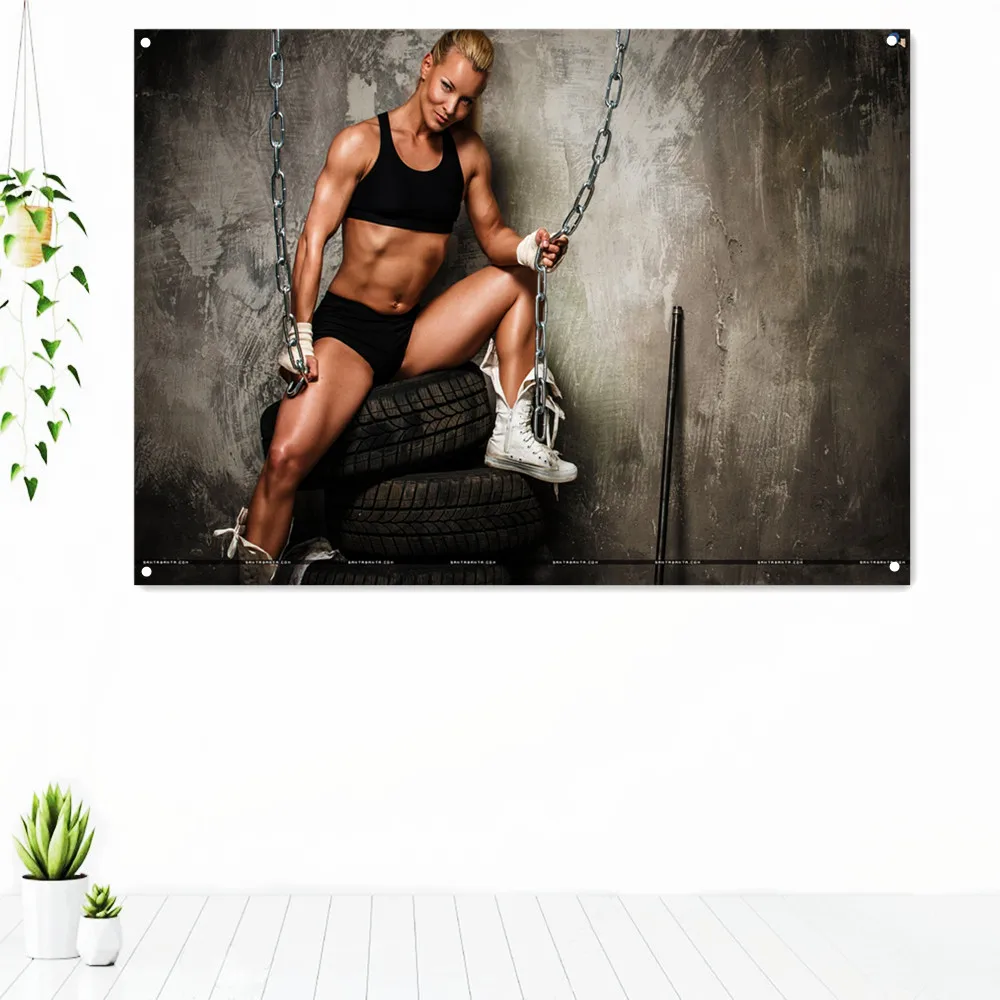 

Female Bodybuilding Wallpaper Sports Exercise Tapestry Wall Art Gym Decoration Fitness Workout Inspirational Poster Banner Flag