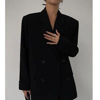 loose womens black suit coat and blazers long sleeve double breasted notched blaizer feminino