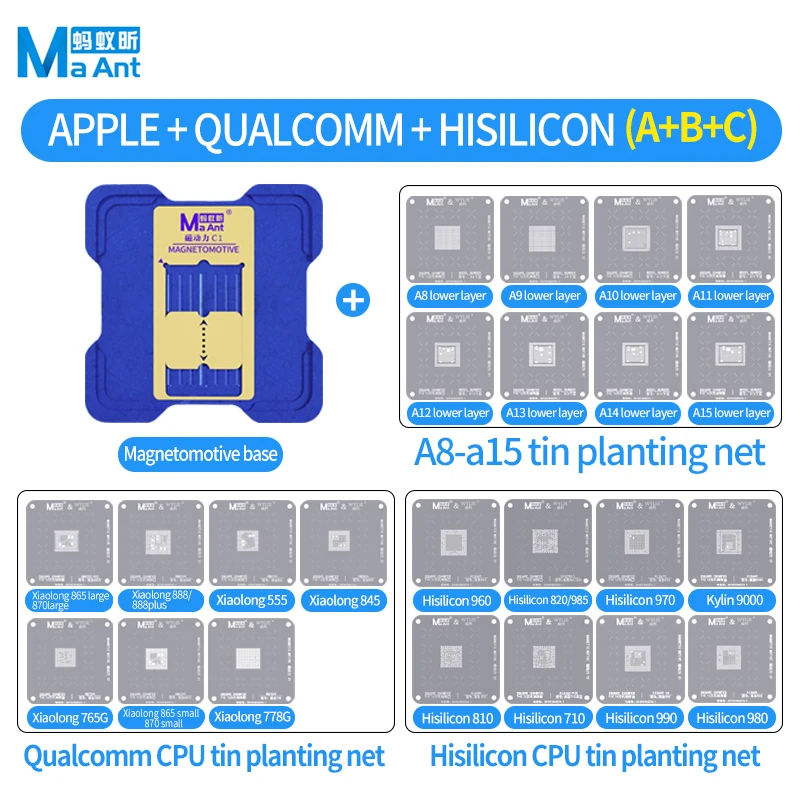 

MAant C1 Magnet Tin Planting Platform CPU Fixture For iPhone A8-A15 for Hisilicon Qualcom Phone BGA Universal Reballing Steil