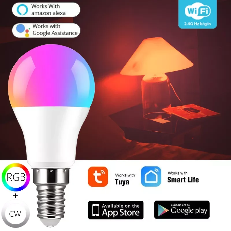 

E14 Smart Light Bulb RGB Dimmable Control Lamp 6W RGB+CW Led Lamp Colorful Changing Multicolor Smart Light Bulbs Neon Lamp
